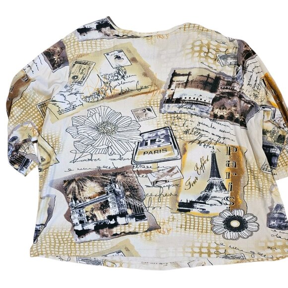 CJ Banks Paris France Knit Shirt Top 3/4 Sleeve Sequins White Cream Sz 2X Casual - Picture 2 of 10